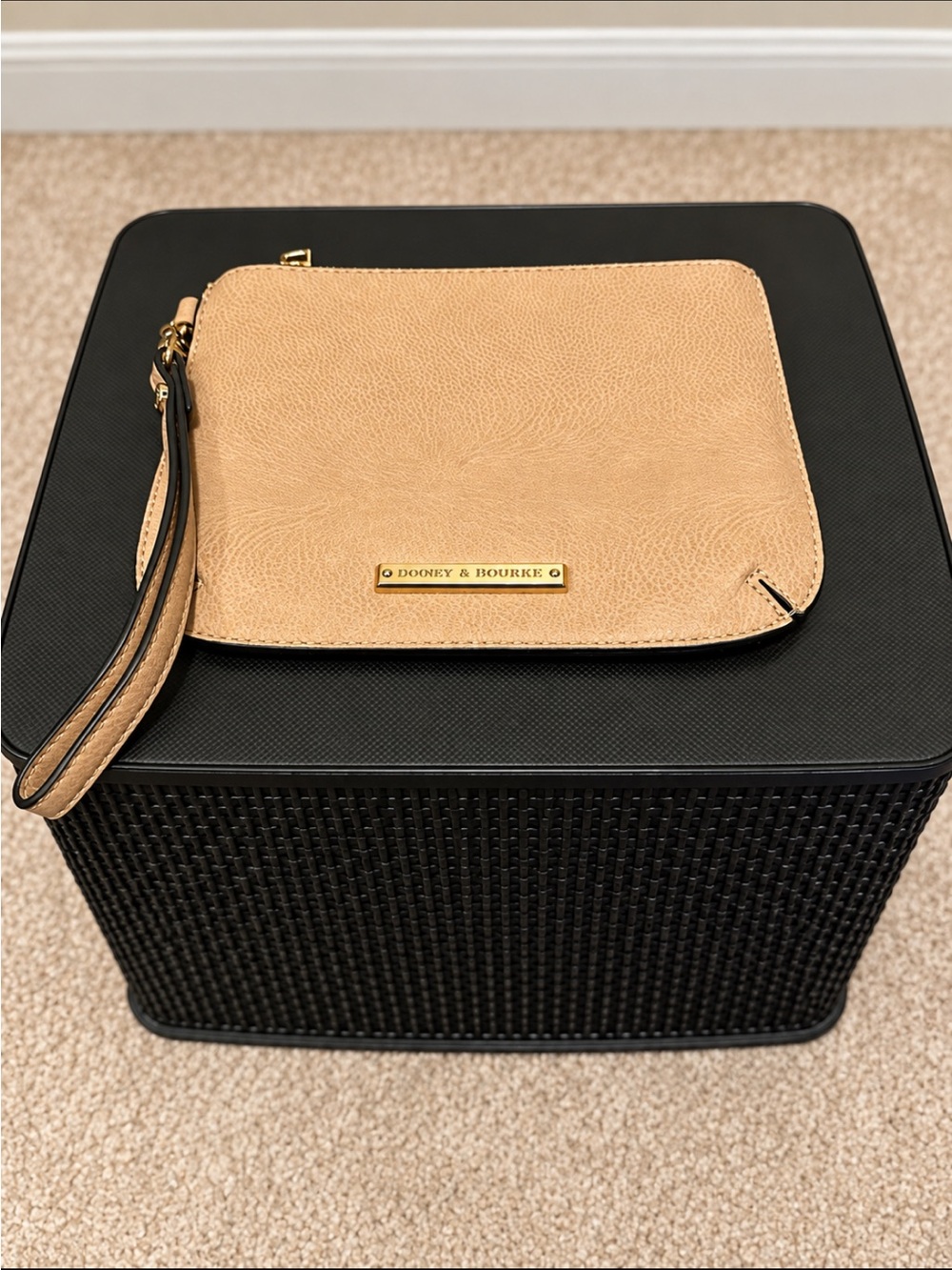 Poppy & Peonies Tan Wristlet Clutch with Gold Accent